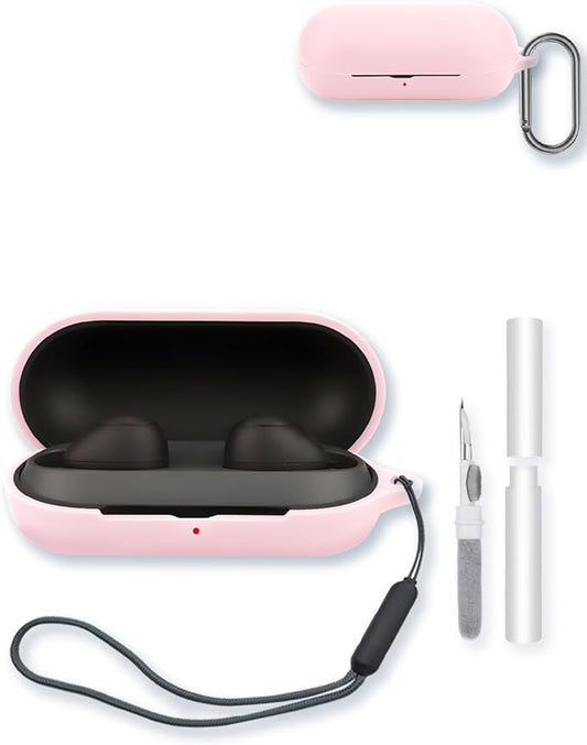 Case for Sony WF-C700N Truly Wireless Noise Canceling Earbud Headphones,Soft Protective,BOVUGAC Silicone Case Cover with Keychain & Cleaning Kit & Lanyard for WF-C700N Earbuds-Pink