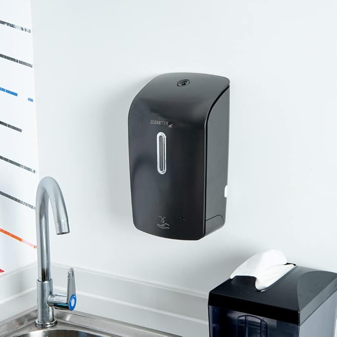 Restaurantware Clean Tek Professional 33.4 Ounce Automated Soap Dispenser 1 Touchless Wall-Mountable Soap Dispenser - Security Key Black Plastic Soap Dispenser Transparent For Liquid Soap