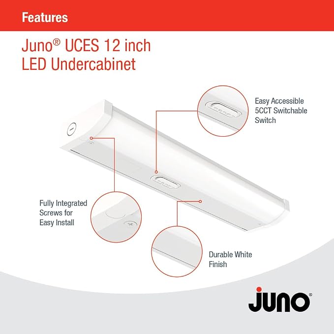 Juno UCES 12 Inch LED Under Cabinet Lighting, LED Kitchen Cabinet Light Fixture Hardwired, Dimmable, Damp Rated, Selectable Soft, Warm, Neutral, Cool, Daylight White Light (UCES 12IN SWW5 90CRI WH M6)