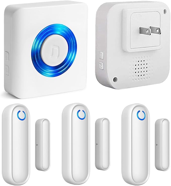 Caregiver Pager Door Alarms for Dementia Patients/Kids Safety/Home Security,Wireless Door Alarm Sensor for Elderly/Business/Home/Store (Three Sensor One Receiver)