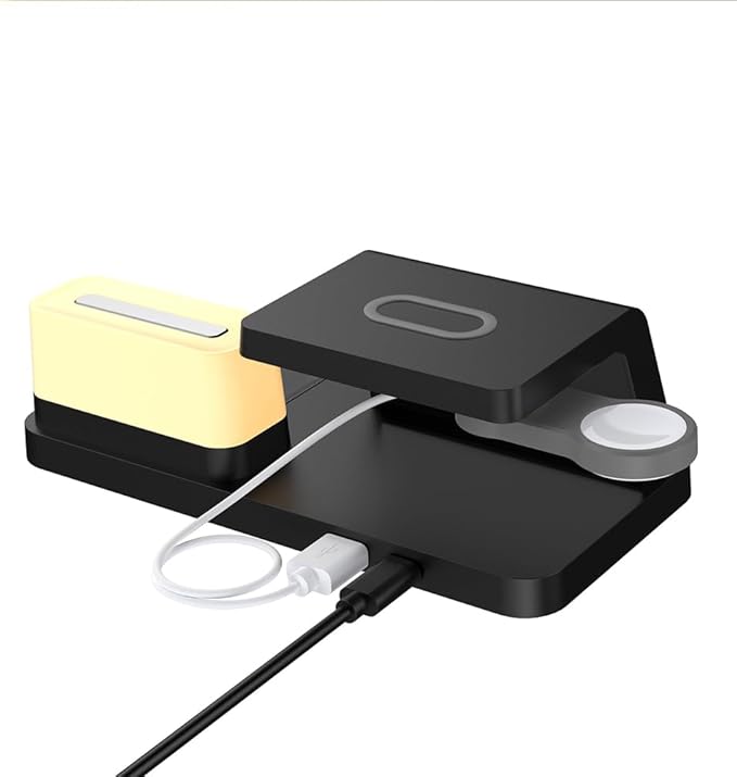 IHAO 6in1Digital Alarm Clock with Wireless Charging Station Night Light 15W Fast Charging for Qi Phone Headphone Bracket for iWatch Charger LED Display Dimmable Brightness-HT309 Black