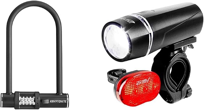 Kryptonite Combo Bike U-Lock Standard, Anti-Theft Security Bicycle Lock, 12mm Steel Shackle & BV Bicycle Light Set Super Bright 5 LED Headlight, 3 LED Taillight, Quick-Release