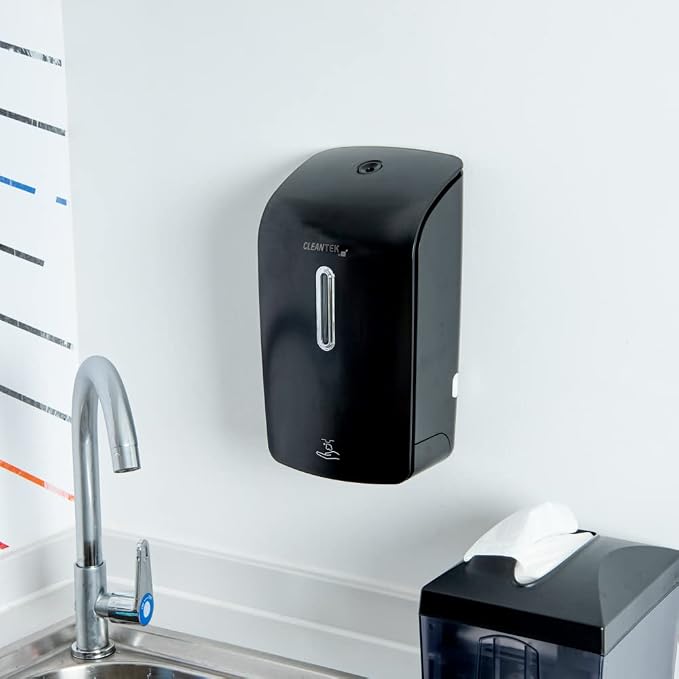 Restaurantware Clean Tek Professional 33.4 Ounce Automated Soap Dispenser 1 Touchless Wall-Mountable Soap Dispenser - With Security Key Black Plastic Soap Dispenser Transparent For Foam Soap
