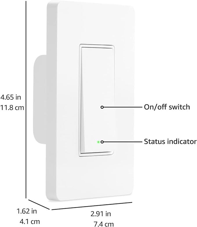 Amazon Basics Smart Light Switch, Single Pole, Compatible with Alexa Only, Voice Control, Schedule, 2.4 GHz Wi-Fi, No Hub Required, Easy to Install, White (Pack of 2)