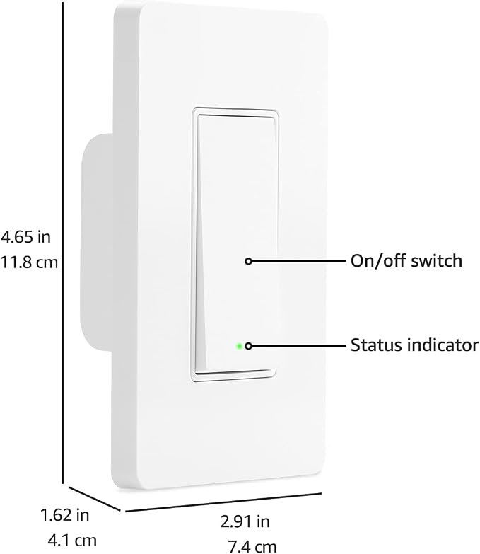 Amazon Basics Smart Light Switch, Single Pole, Works with Alexa Only, Voice Control, Schedule, 2.4 GHz Wi-Fi, No Hub Required, Easy to Install, White