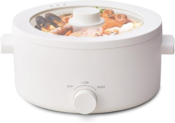 Hot Pot Electric, 3L Portable Electric Pot with Ceramic Non-stick Coating, Dual Power Multi-functional Romen Cooker for Steak, Pasta, Hot Pot, Ramen (Ceramic (inner surface), White)