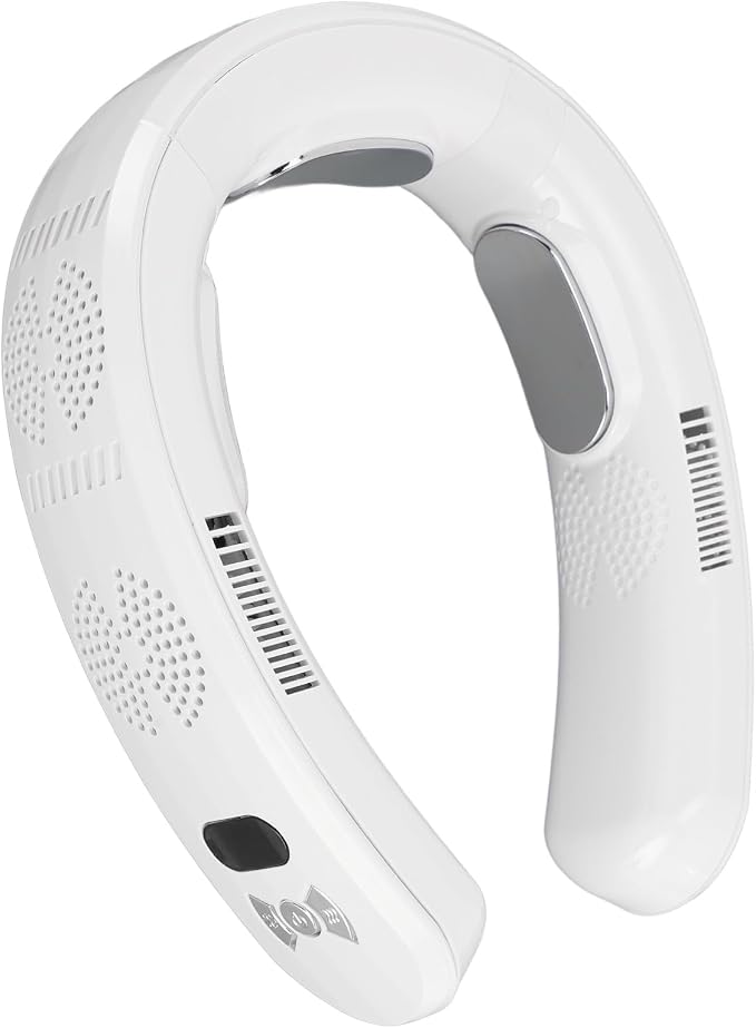 Rechargeable Bladeless Neck Fan, Portable Cooling Air Conditioner for Outdoor Work, Gym, Office, Travel, Lawn Trimming, Yard Work, 3 Heating Modes (White)