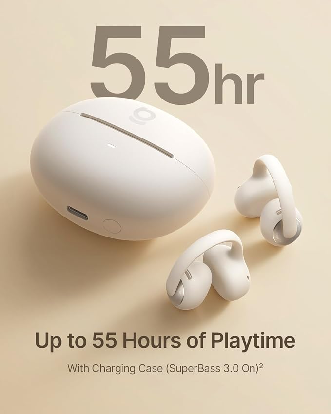 Baseus Bowie MC2 Open Ear Clip On Earbuds, CloudComfort 2.0 Wrap-Around Design, LDAC Hi-Res Audio, Bluetooth 6.0, 55H Playtime, 4-Mic AI Clear Call, IP67 Waterproof for Running Gym Workouts
