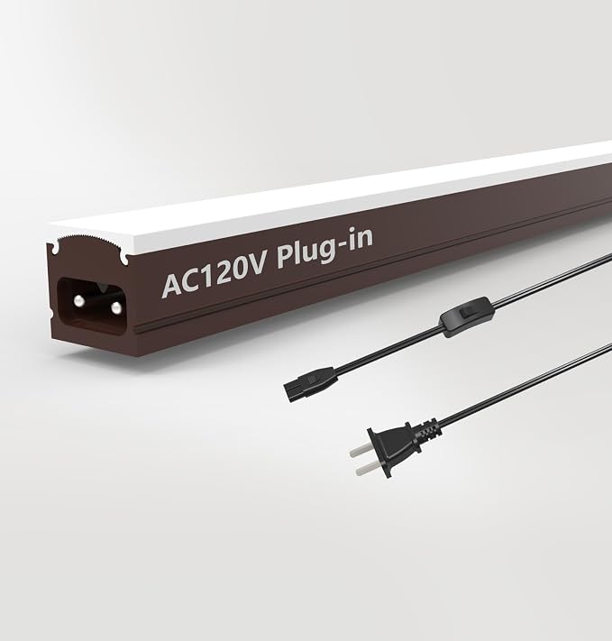 Leetdud Under Cabinet Lighting Plug in, 12 Inch 1 Pc, Linkable AC120V 3CCT 3000K/4000K/5000K Ultra Slim, LED Under Cabinet Lights for Counter Light, Kitchen, Shelf, Sink, Workshop, Desk, Bronze