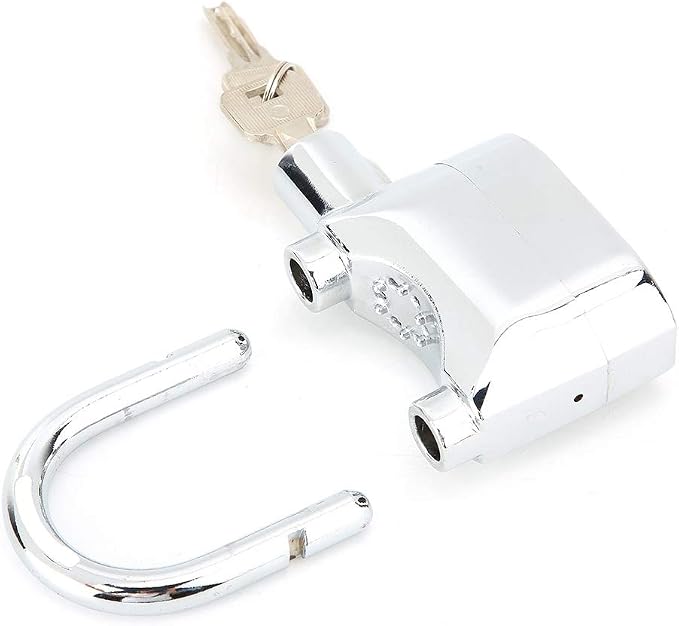 Sonew Alarm Lock, Universal Security Anti-Theft Padlock 110db Siren Alarm Lock Aluminum Alloy Keyed Padlock for Motorcycle Door Window (Aluminum Alloy Silver)