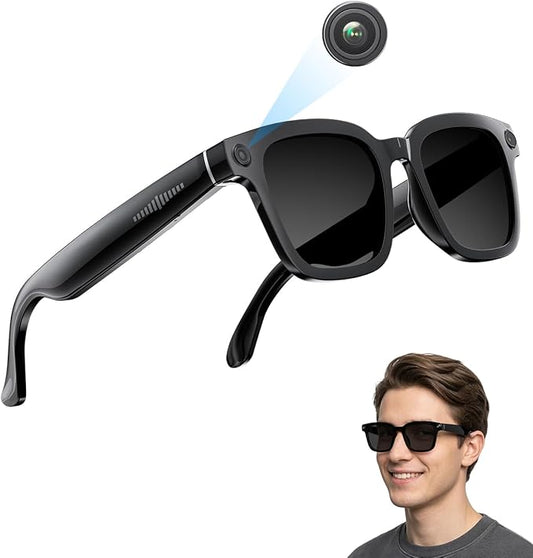 2026 AI Smart Glasses with Camera and Bluetooth, 8MP 32GB 1200P HD Camera Glasses Supports Photo/Video/Audio Recording, Real-Time Translation, Voice Assistant, Object Recognition for Life Work Vlog