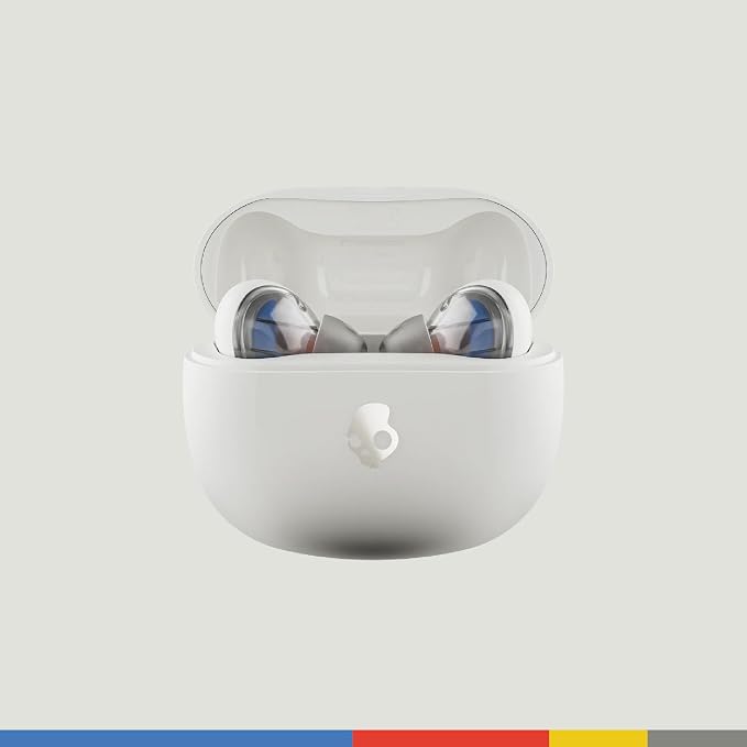 Skullcandy Rail Wireless Earbuds, Bluetooth Headphones, Noise Isolating Fit, Up to 42 Hours Battery, IP55 Sweat and Water Resistant, Microphone for iPhone Android - Bone