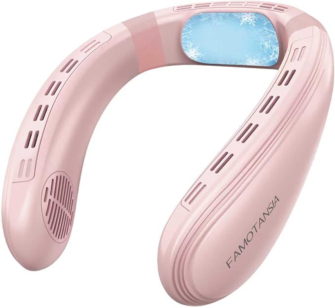 Neck Fan - Portable Personal Fan with Cooling Plate,Operated Wearable Rechargeable Fan with 5200mAh Lithium Battery,Neck Air Conditioner,3 Cooling Level&3 Speeds Level,Gifts for Women Men(Pink)