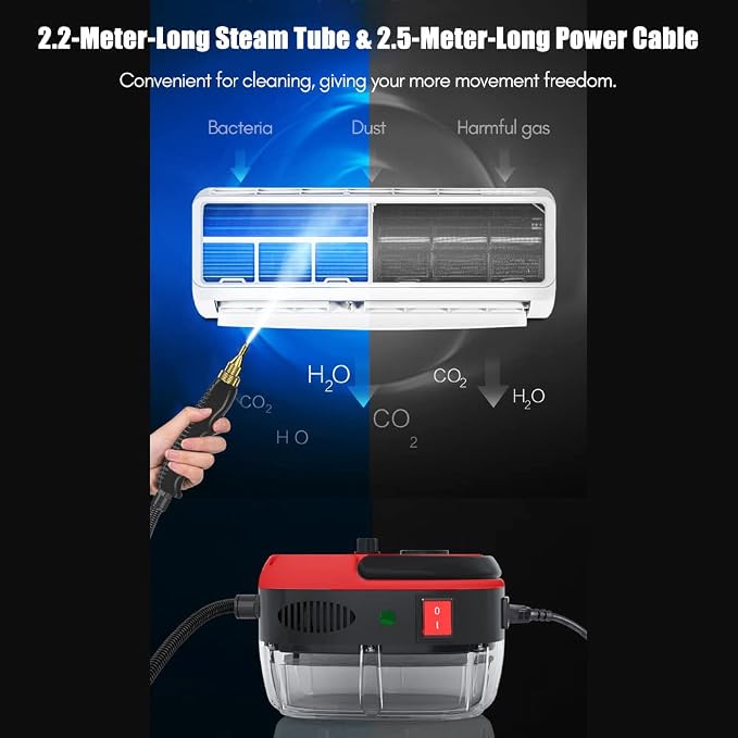 2500W Handheld Steam Cleaner High Temperature Pressurized Steam Cleaning Machine Portable Car Steamer with Brush Heads (Blue)