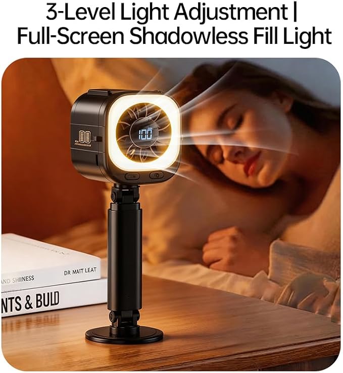 Portable Fan Handheld Turbo Fan Desk Fan Car Fan with 3 Level Adjustable Lighting Rechargeable Fan with Magnetic Clip on Fan Stroller Fan Golf Car Fan Personal Cooling Gifts (White)