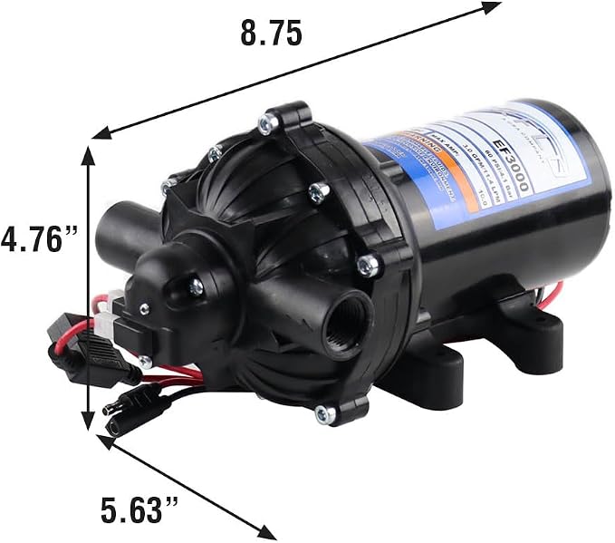 Everflo FBA_EF-3000-BOX EF3000 Diaphragm/Demand Water Transfer Pump 3.0 GPM 12V Volt 60 psi