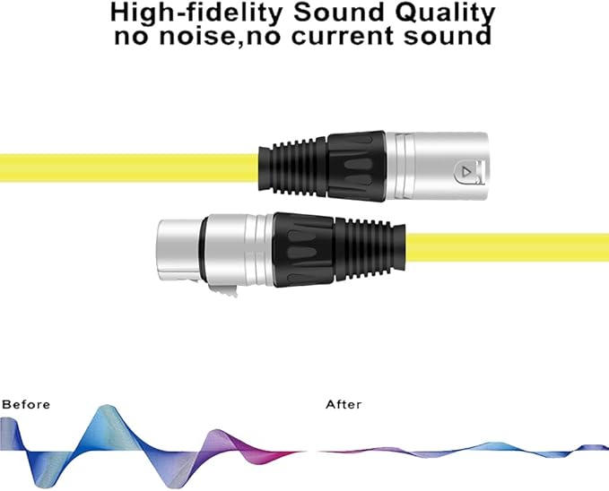 DREMAKE Audio 50 Foot XLR Cable Patch Snake Cord-3Pin XLR Male to XLR Female Balanced Speaker Cable for Microphone, Stage, DJ, Pro, Studio Cable - Yellow