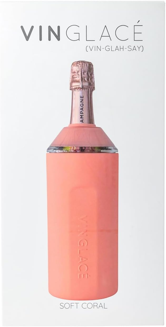 Vinglacé Wine Bottle Chiller- Portable Champagne Insulator- Stainless Steel Wine Cooler Sleeve - Keeps Wine Cold (Coral)