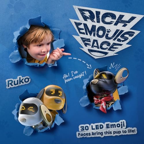 Ruko 18011 Robot Dog Toy, Smart Interactive Puppy with 30+ LED Faces, Remote & Gesture Control, Programmable Electronic Pet for Kids Ages 3–8