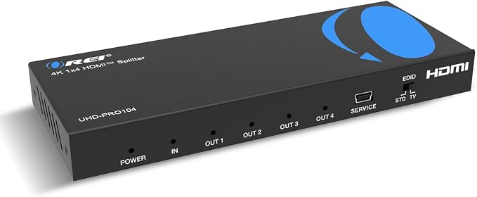 OREI 1x4 HDMI Splitter 4K 60Hz with Audio Extractor – HDMI 2.0b Splitter 1 in 4 Out with 4K to 1080p Downscaling, HDR10+, Dolby Vision, HDCP 2.3, Optical & 3.5mm Audio Out