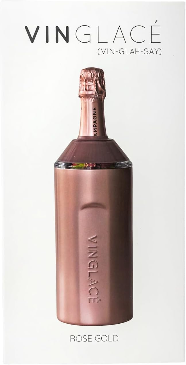 Vinglacé Wine Bottle Chiller- Portable Champagne Insulator- Stainless Steel Wine Cooler Sleeve - Keeps Wine Cold (Rose Gold)