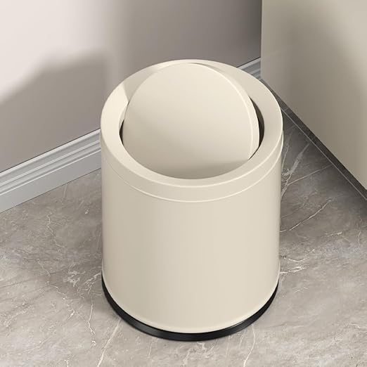 2.6GAL Off White Metal Bathroom Trash Can with Lid,Double Bucket,Swing Lid,Round Waste Basket for Bathroom,Bedroom,Office,Hotel,Bank