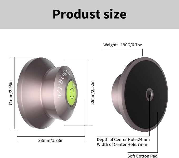 Viborg LP190H Record Weight Disc Stabilizer for Turntables 71x33mm 6.7oz (190g) Aluminum Hi-Fi Vinyl Clamp Puck for Vinyl Record Player, Turntables, Phonograph