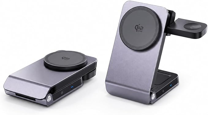 3 in 1 Wireless Charging Station with TEC Active Cooling, Qi2.2 25W Fast Charger for MagSafe Magnetic Foldable Charger Stand