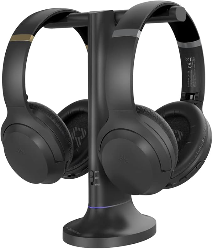 Avantree Duet - Dual Wireless Headphones for TV Watching, Clear Voice & Loud Volume for Seniors and the Hard of Hearing, Easy Plug & Play Setup, with 2.4GHz RF Transmitter & Charging Dock