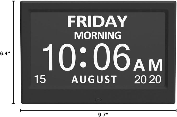 AINFTIME DST Clock with Day and Date for Elderly-3 Display Digital Calendar Alarm Day Dementia Alzheimers Clock with Extra Large Display (10.1in Black)
