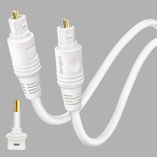 10ft White Toslink Optical Audio Cable, Thin Digital Fiber Optic Audio Cord for Sound Bar/TV/PS4/Xbox/Home Theater