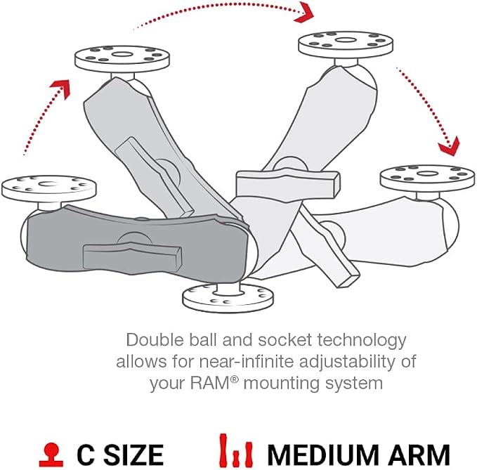 RAM Mounts Double Ball Mount with Round Plates, C Size 1.5" Ball Medium Arm, AMPS Drill-Down Mount System for Device Holders RAM-101U