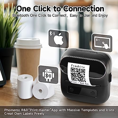 Phomemo M220 Label Maker & 1 Roll Brown Thermal Labels, 1.96" x 1.96"(50x50mm)