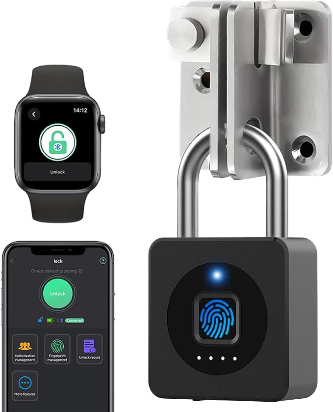 Gym Locker Padlock eLinkSmart Fingerprint Mobile APP Unlock Remote Management Outdoor Waterproof Keyless Biometric Padlock for Gym Luggage Bags Locker Storage Tool Box Gun Case Footlocker Black