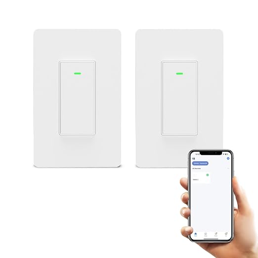 Smart Switch 3 Way Smart Alexa Light Switch Compatible with Alexa and Google Home, 2.4Ghz WiFi Light Smart Switch, Remote Control Light Switches,Neutral Wire Required (2)
