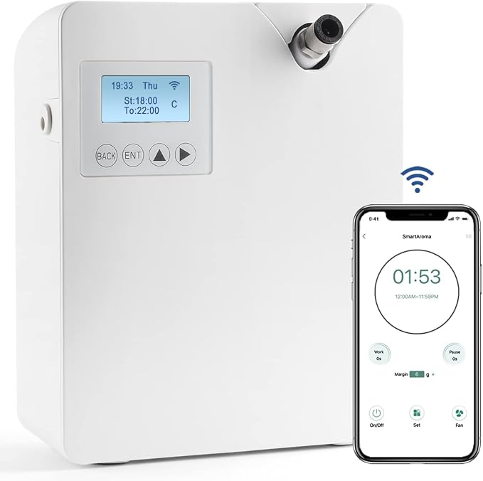 Scent Air Machine for Home, Smart Professional Waterless Aromatherapy Essential Oil Diffuser 300ml, HVAC Diffuser for Essential Oils for Large Room, Office, Spa, Business, White