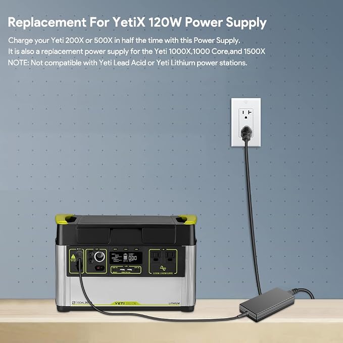 HKY 16V AC Adapter Replacement Goal Zero Yeti X 120W Power Supply Fit Yeti 300/500/700/200X/500X/1000X/1000 Core/1500X/3000X,Yeti 150/400/1250,Yeti Lithium 400/1000/1400/3000 Portable Power Station