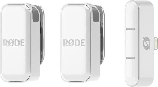 RØDE Wireless Micro - Wireless Microphone for Lightning iPhone (X Through 14) - Two Mics with Charge Case for Smartphone Content Creation, White - NOT for iPhone 15/16 or USB-C