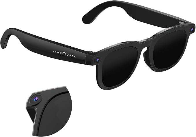 AI Smart Glasses with Camera, 800W HD Anti-Shake Video Glasses, 1080P Video Recording Sunglasses, Real-Time Translation, Voice Assistant, Bluetooth Calling, for Outdoor, Travel and Vlog Shooting