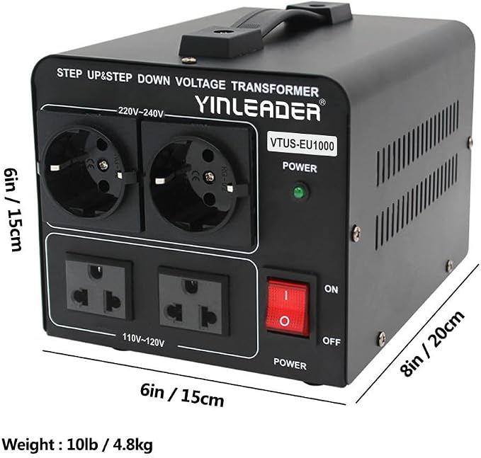 Yinleader 1000W 110V to 220V EU Voltage Converter Transformer Step Up/Down Converter 110/120 Volt - 220/230/240 Volt w/US Power Cord(NO 220V Power Cord)
