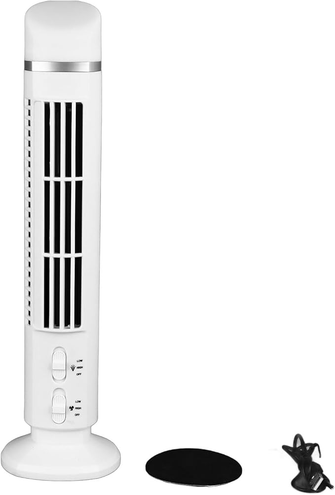 Portable Bladeless Tower Fan USB Desk Cooling Fan Quiet Night Light Air Circulator for Home Bedroom Office Sleep Aid Personal Space