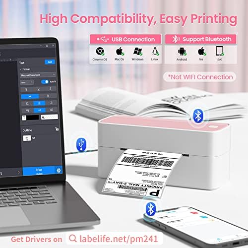 Phomemo 241BT Bluetooth Thermal Shipping Label Printer 4X6 - Wireless Thermal Label Printer for Shipping Packages + 2 Inch Color Circle Thermal Sticker Labels 400