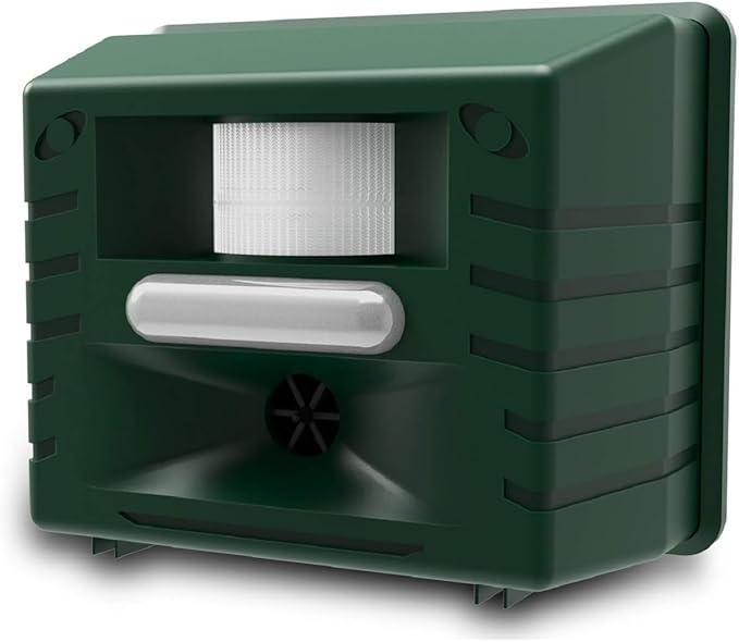 ASPECTEK Yard Sentinel Ultrasonic Animal Repeller with Strobe Light, 3 Mode Protection, Motion Sensor, Deterrent for Deer, Raccoons, Squirrels and Opossums AC and Battery Powered - 1 Pack