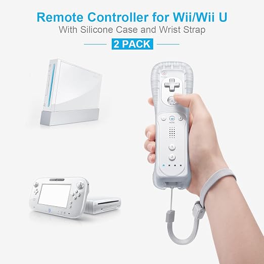 MOOGOLE 2 Pack Remote Controller for Nintendo Wii/Wii U, with Silicone Case and Wrist Strap