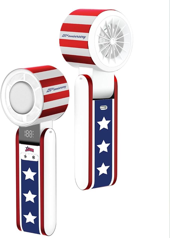 USA 250th Anniversary Celebration Fan Portable cooling with Ice Core technology, lanyard, UL-certified 4000 mAh battery, larger fan head with 9000 RPM for noise reduction