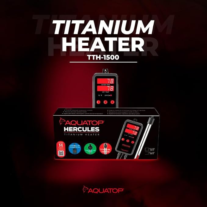 Aquatop Hercules 1,500-Watt Titanium Heater with Single Digital Controller - Up to 500-Gal - Adjustable Temperature - for Fresh & Saltwater Aquariums