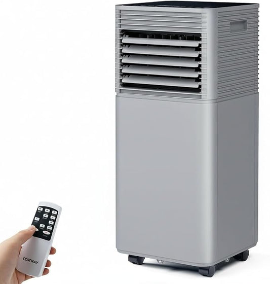 COSTWAY Portable Air Conditioners, 8000 BTU Portable AC Unit with Remote Control, Cooling for Room Spaces up to 230 sq.ft, with Sleep Mode, 24H Timer, Dehumidifier, Fan (8000 BTU, Grey)