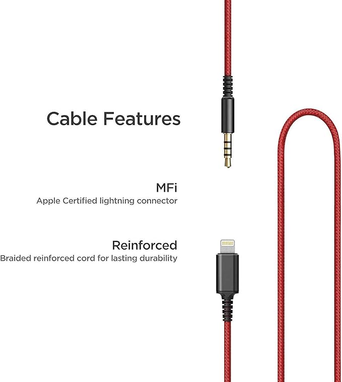 Thore Over Ear iPhone Headphones with Lightning Connector (Apple MFi Certified) – Closed Back Studio DJ Monitor Earphones (50mm Neodymium Drivers) (V200 Black/Red)