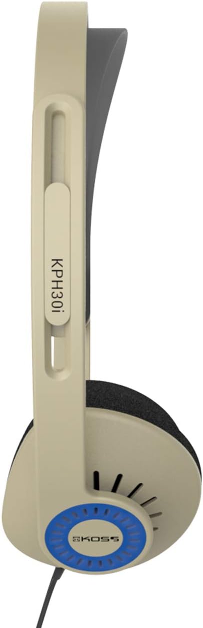 Koss KPH30iRB Retro Style On-Ear Headphones, in-Line Microphone and Touch Remote Control, D-Profile Design, Wired with 3.5mm Plug, Rhythm Beige