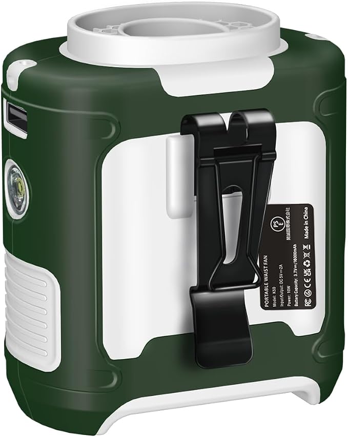 16000mAh Personal Waist Fan Portable Rechargeable Wearable Hand Free, 6-40hours Wearable Cooler for Traveling Working Outdoor Office (Green and White)